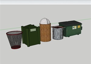 五个不同的垃圾箱完整设计SU(草图大师)模型
