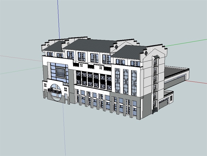 徽派旅馆多层建筑设计su模型(1)