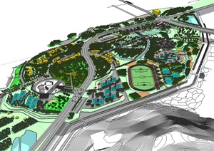体育公园完整规划建筑设计SU(草图大师)模型