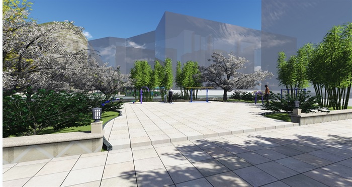 公园广场场景设计su模型带效果图(1)