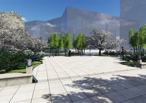 公园广场场景设计SU(草图大师)模型带效果图