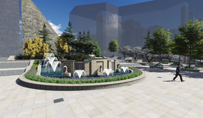 公园广场场景设计su模型带效果图(3)