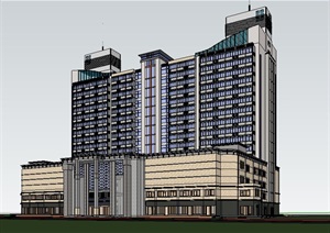 某现代风格高层酒店大楼建筑设计SU(草图大师)细致模型