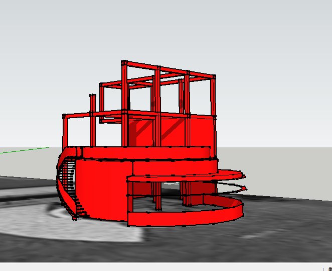 红色醒目玻璃房建筑设计su模型(1)