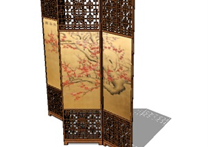古典中式风格详细的木质屏风SU(草图大师)模型
