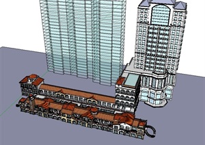 西班牙风格商业街及酒店设计SU(草图大师)模型