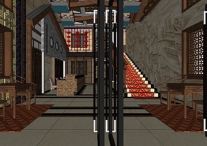 古典中式风格旅馆空间设计SU(草图大师)模型