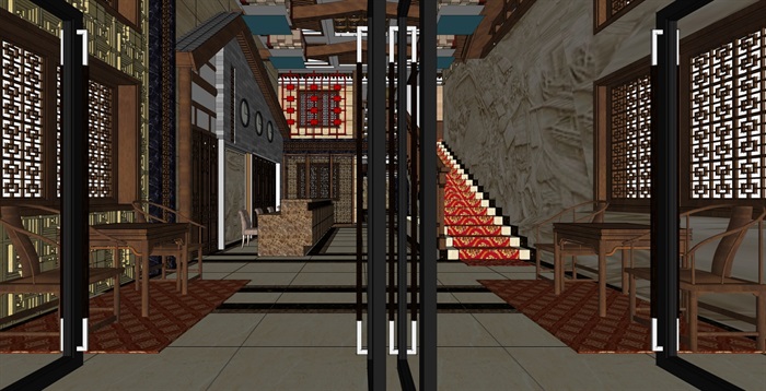 古典中式风格旅馆空间设计su模型(1)