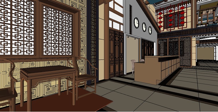 古典中式风格旅馆空间设计su模型(4)