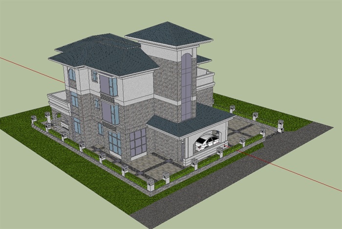 欧式经典的独栋别墅设计su模型(3)