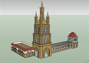 英式独特的教堂设计SU(草图大师)模型