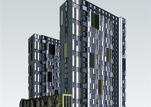 现代高层商务酒店建筑设计SU(草图大师)细致模型