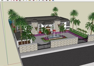 美式私人别墅住宅 建筑设计SU(草图大师)模型
