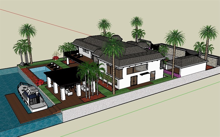 美式私人别墅住宅 建筑设计su模型(2)