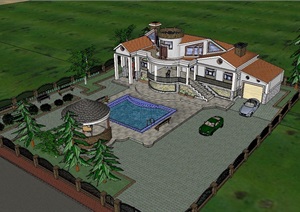 某欧式风格别墅 带游泳池设计SU(草图大师)模型