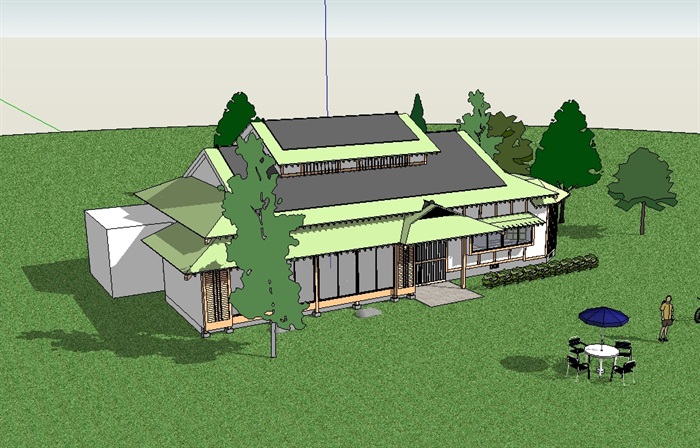 日式坡屋顶别墅设计su模型(2)