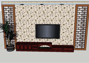 现代中式风格电视背景墙SU(草图大师)模型