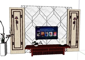 中式家装电视背景墙素材SU(草图大师)模型