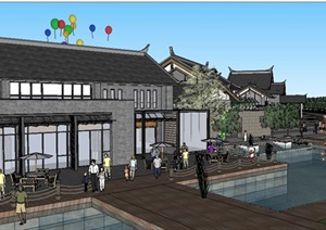 中式传统旅游商业街建筑设计SU(草图大师)模型