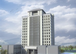现代风格高层酒店建筑SU(草图大师)模型及效果图