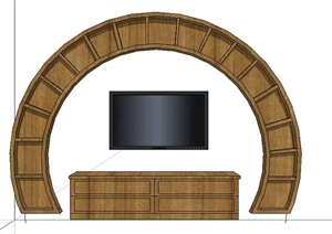 现代拱形电视墙设计SU(草图大师)模型