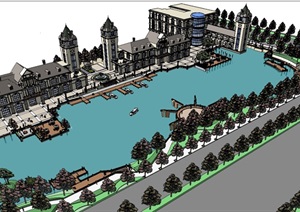 滨湖商业街景及建筑设计SU(草图大师)模型