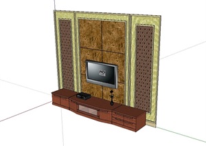 现代完整电视背景墙详细设计SU(草图大师)模型