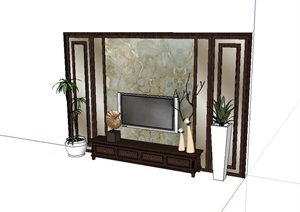 中式电视背景墙详细设计SU(草图大师)模型