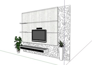 现代室内电视背景墙详细设计SU(草图大师)模型