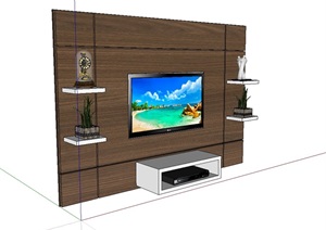 现代完整详细的电视背景墙设计SU(草图大师)模型