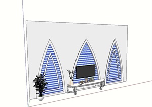 室内现代电视背景墙设计SU(草图大师)模型