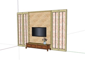 经典的电视背景墙设计SU(草图大师)模型