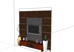 现代详细的室内电视背景墙设计SU(草图大师)模型