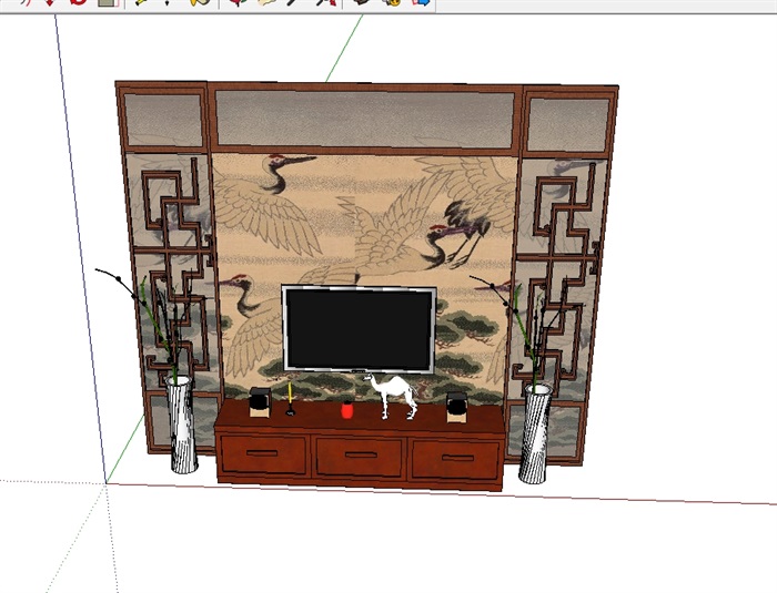 现代中式详细的电视背景墙su模型(3)