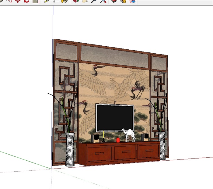 现代中式详细的电视背景墙su模型(2)