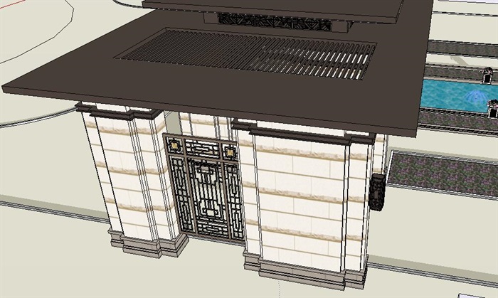 法式小区入口大门景观轴及水景SU模型素材