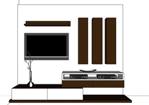 简约电视墙、电视柜组合SU(草图大师)模型