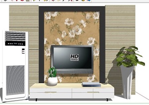 现代彩绘电视墙设计SU(草图大师)模型