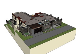 新古典私人别墅建筑设计SU(草图大师)模型