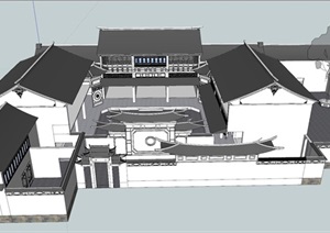 传统低层四合院建筑设计SU(草图大师)模型