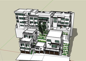现代多层别墅住宅设计SU(草图大师)模型