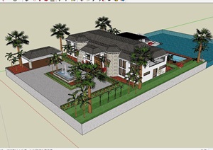 美式详细的私人住宅别墅SU(草图大师)模型