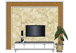 现代家装电视背景墙设计SU(草图大师)细致模型