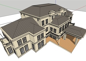 法式详细的自建别墅设计SU(草图大师)模型