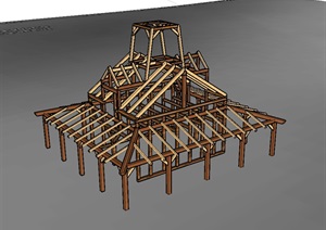 木质建筑结构框架设计SU(草图大师)模型