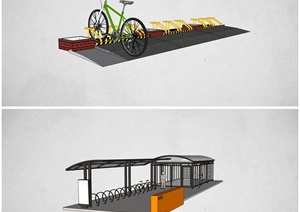 现代风格自行车棚及车架SU(草图大师)模型