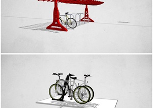 红色波浪线自行车架SU(草图大师)模型
