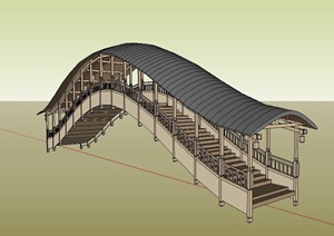 中式廊桥详细组合设计SU(草图大师)模型