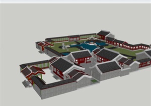 古典中式园林四合院建筑设计SU(草图大师)模型