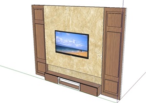 室内详细完整的电视背景墙SU(草图大师)模型